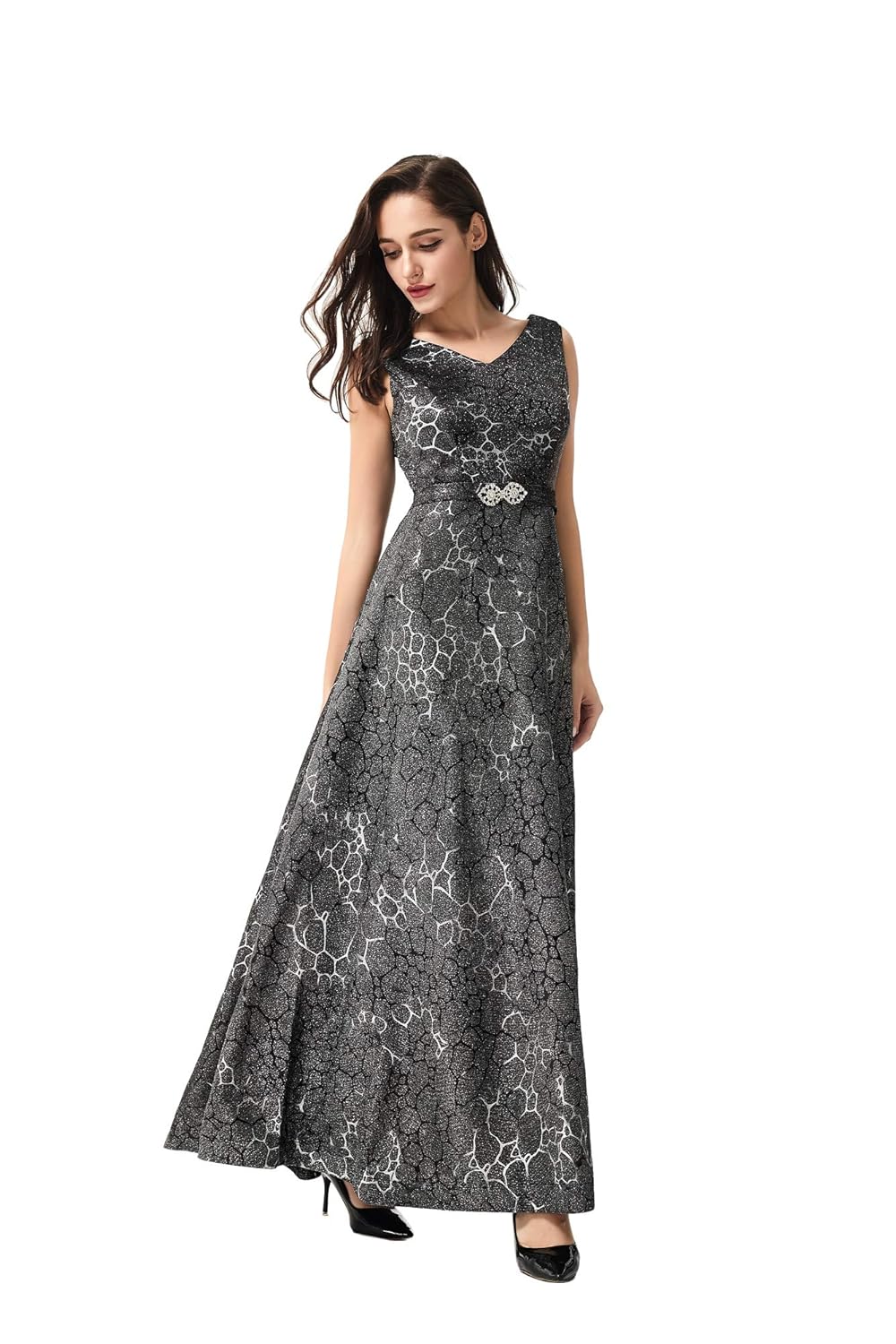 Women Dress V-Neck line Elegant Sleeveless Cocktail Party Long Dress