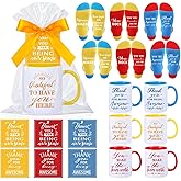 Capoda 6 Sets Employee Appreciation Gifts Bulk Inspirational Thank You Staff Mug Gift Set 12 oz Staff Inspirational Mugs Socks Thank You Tags Ribbons Cellophane Bags for Team Teacher Coworker