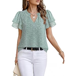 Timeson Womens Short Sleeve Blouses Tops Chiffon Business Work Shirts | Versatile – From Office to Weekend. Flattering Fit fo