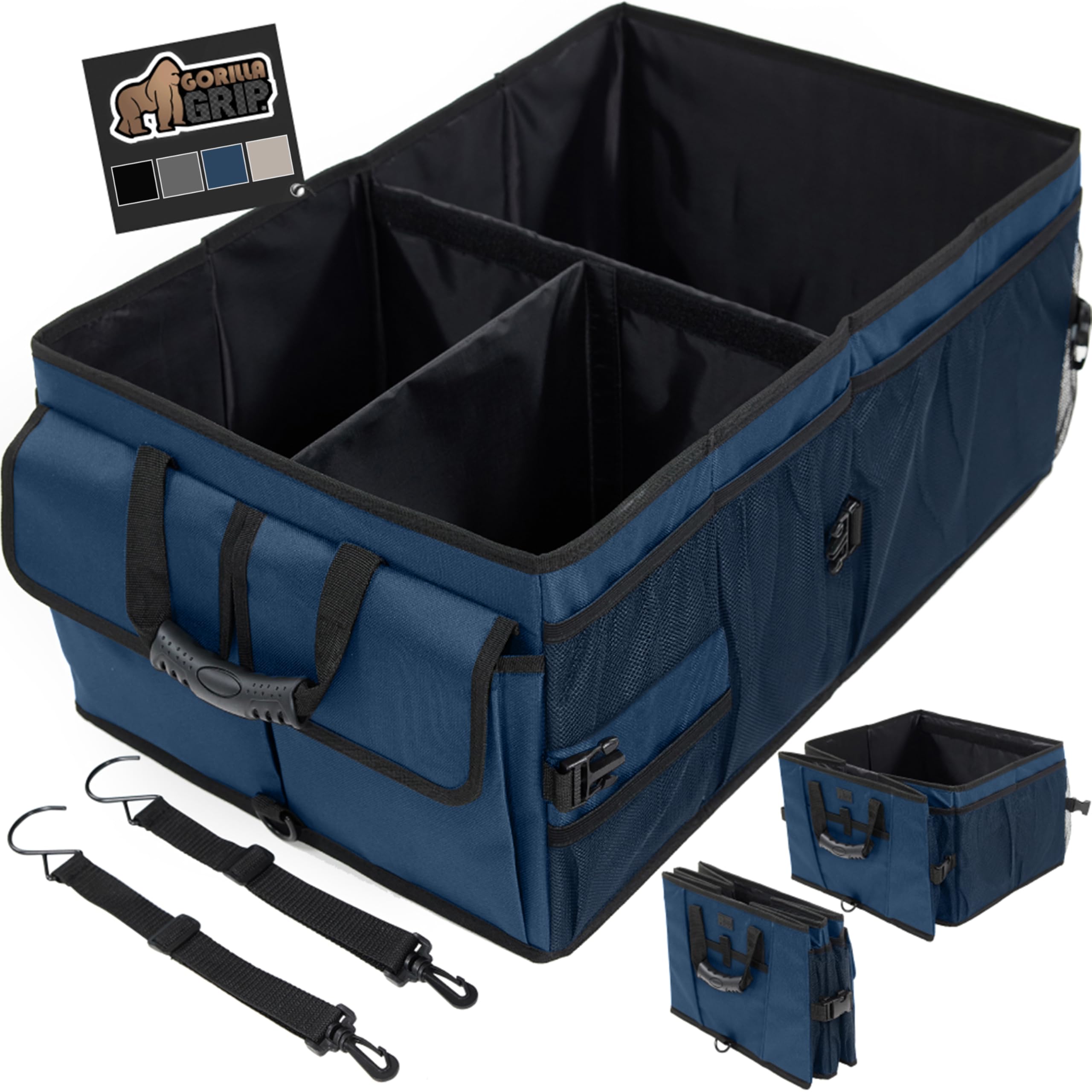 Photo 1 of GORILLA GRIP Large Capacity Sturdy Trunk Storage Organizer, Slip and Water Resistant Collapsible Organization Container for Car Sedan or SUV, Multi Compartment Container Box Vehicle Accessories, Blue