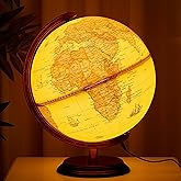 Amylove 13'' Illuminated World Globe for Adults Kids,Wood,Vintage | 720&deg;/360&deg; Rotation Light up Globe Lamp with Stand, World Map for Interactive Learning, Home Office LED Decor, Gifts