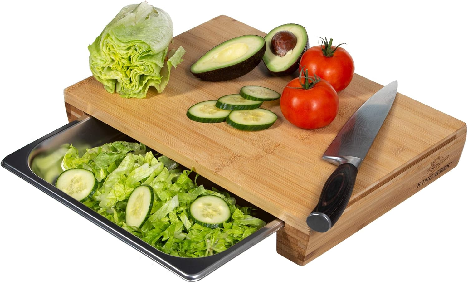 Large Bamboo Cutting Board with Sliding Stainless Steel