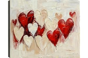 RIBNTAK Valentine’s Day Framed Canvas Wall Art 12x16, Romantic Red Heart Canvas Prints for Living Room, Bedroom Sweet Valentine Pictures Artwork for Wall & Home Decor Gift for Her