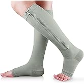Ailaka Medical Zipper Compression Socks, 15-20 mmHg Knee High Open Toe Compression Socks for Men Women, Support Socks for Varicose Veins, Edema