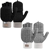 Pleneal Winter Fingerless Gloves for Women Men - Women's Winter Gloves, Convertible Half Finger Knit Gloves for Cold Weather