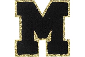 LYVUR Letter Patches Iron on 3Pcs Chenille Letters for Jackets Varsity Letters Patches Letterman Glitter Patches Iron on Letter Black M