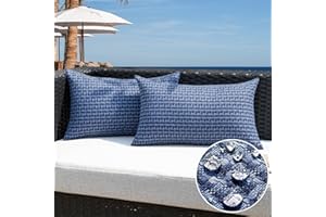 K KEVIN TEXTILE Kevin Textile Outdoor Waterproof Throw Pillow Covers Pack of 2 Farmhouse Decorative Cushion Covers for Garden Patio Tent Balcony Bench Couch Sofa 12x20 Inch, Navy Blue