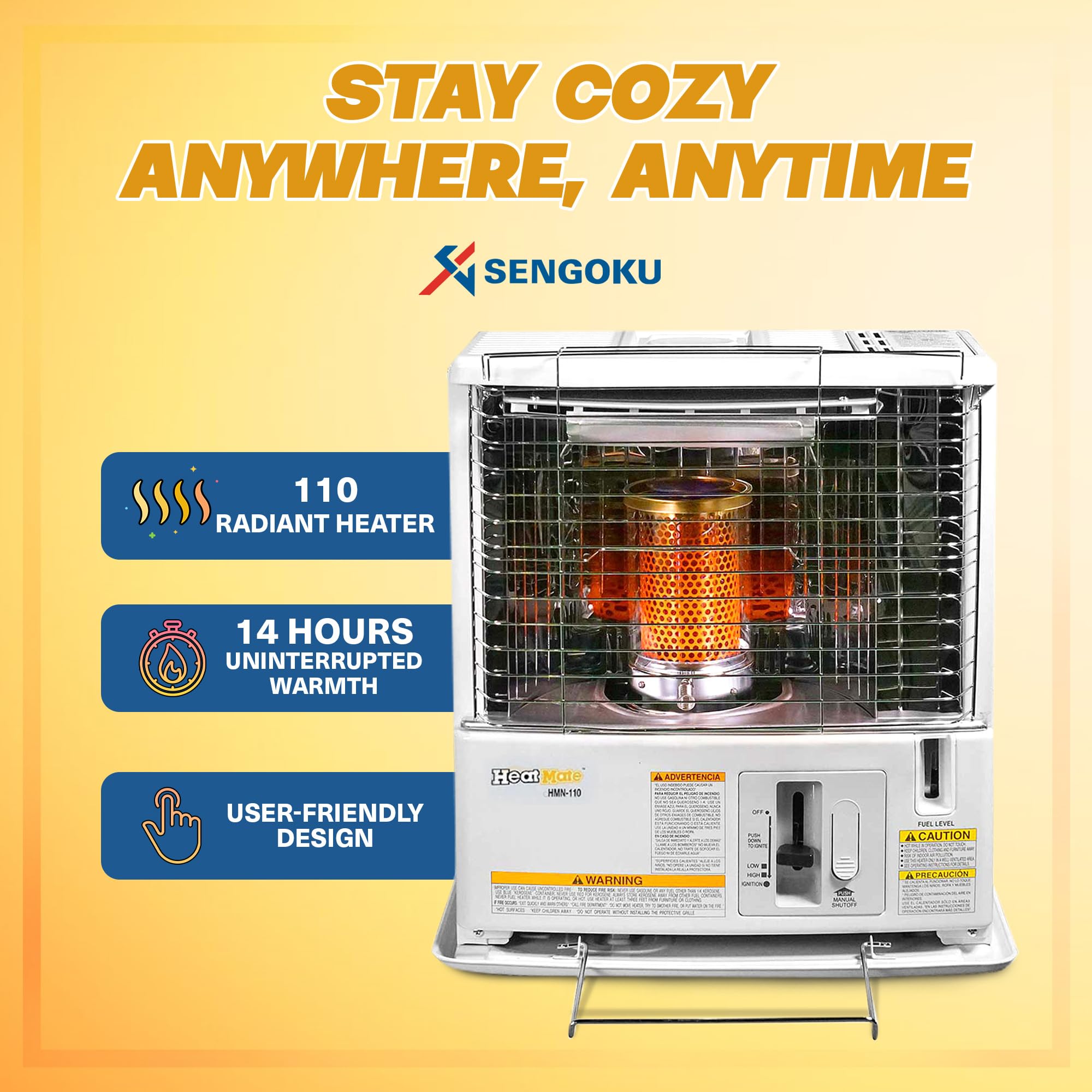 Sengoku Indoor & Outdoor Kerosene Heater, 10,000 BTU, Portable Use, HeatMate, White - Cordless Space Heating Machine for Home, Garage, Basement, and Camping