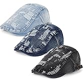 Qlauca 3Pcs Men's Newsboy Caps Washing Cotton Cooling Lightweight Scally Cap for Men Adjustable Flat Cap