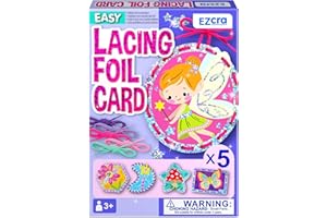 EZCRA Premium Foil Edge Lacing Cards for Kids Ages 3-6 | 5 Double-Sided Fairy Sewing Cards with Multilingual Learning | Durable Cardboard Fine Motor Skills Activity Kit
