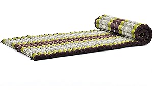 Leewadee - Foldable Floor Mattress - Japanese Roll Up Futon -Trifold Tatami Mat- Guest Floor Bed - Camping Mattress - Thai Massage Mat, Kapok Filled, 75 x 28 inches, Brown Green