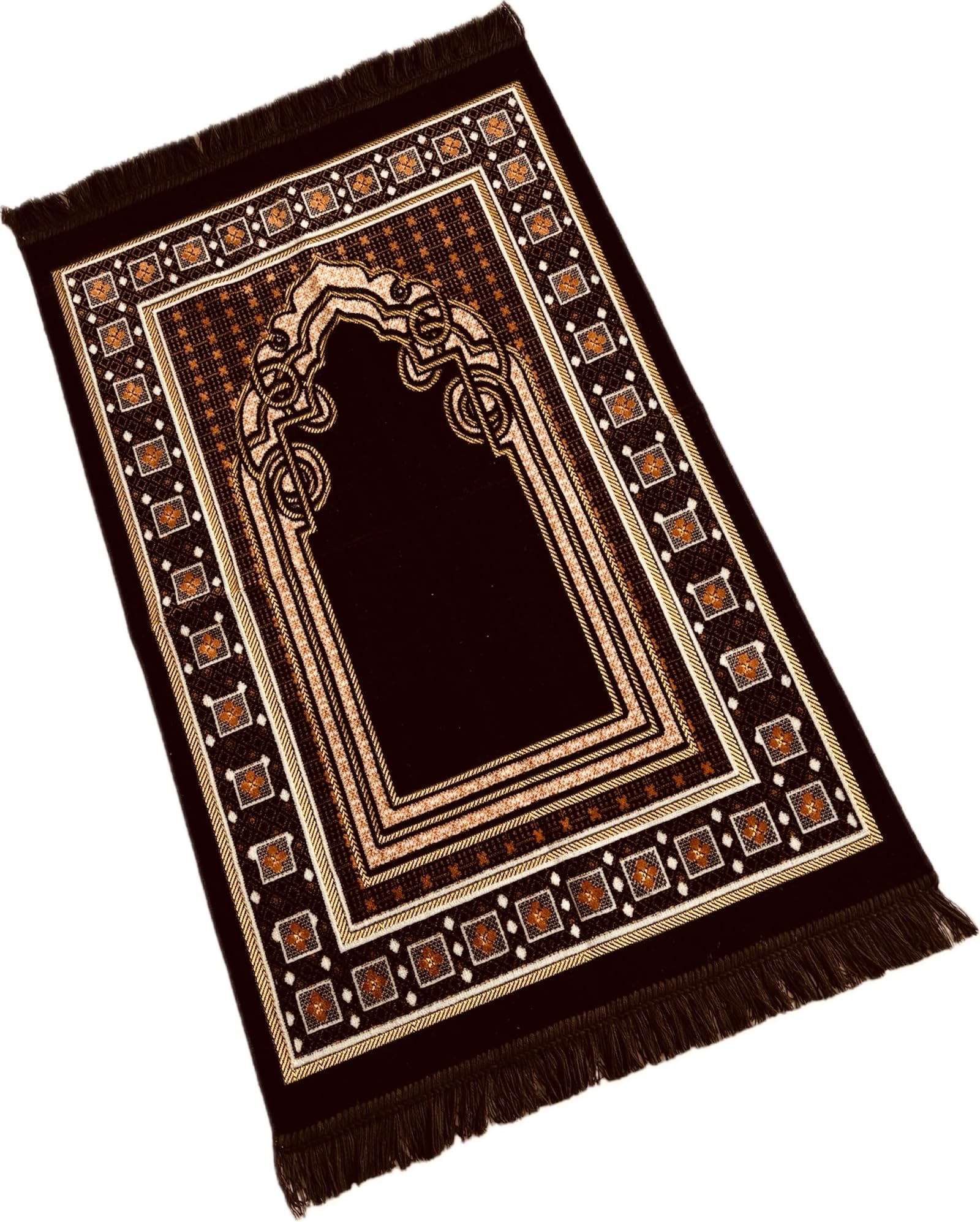 Serhill Muslim Prayer Rug, Soft Plush Thin Islamic Prayer Mat, Janamaz, Sajada, Praying Carpet, Ramadan Gift, Eid Hajj Gift (Brown)