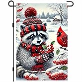BlissYard Winter Garden Flag 12x18 Inch Welcome Winter Raccoon Scene with Red Scarf Snowy Landscape Christmas Garden Flag Double Sided Holiday Winters Flags for Porch Patio Outdoor Christmas Decor