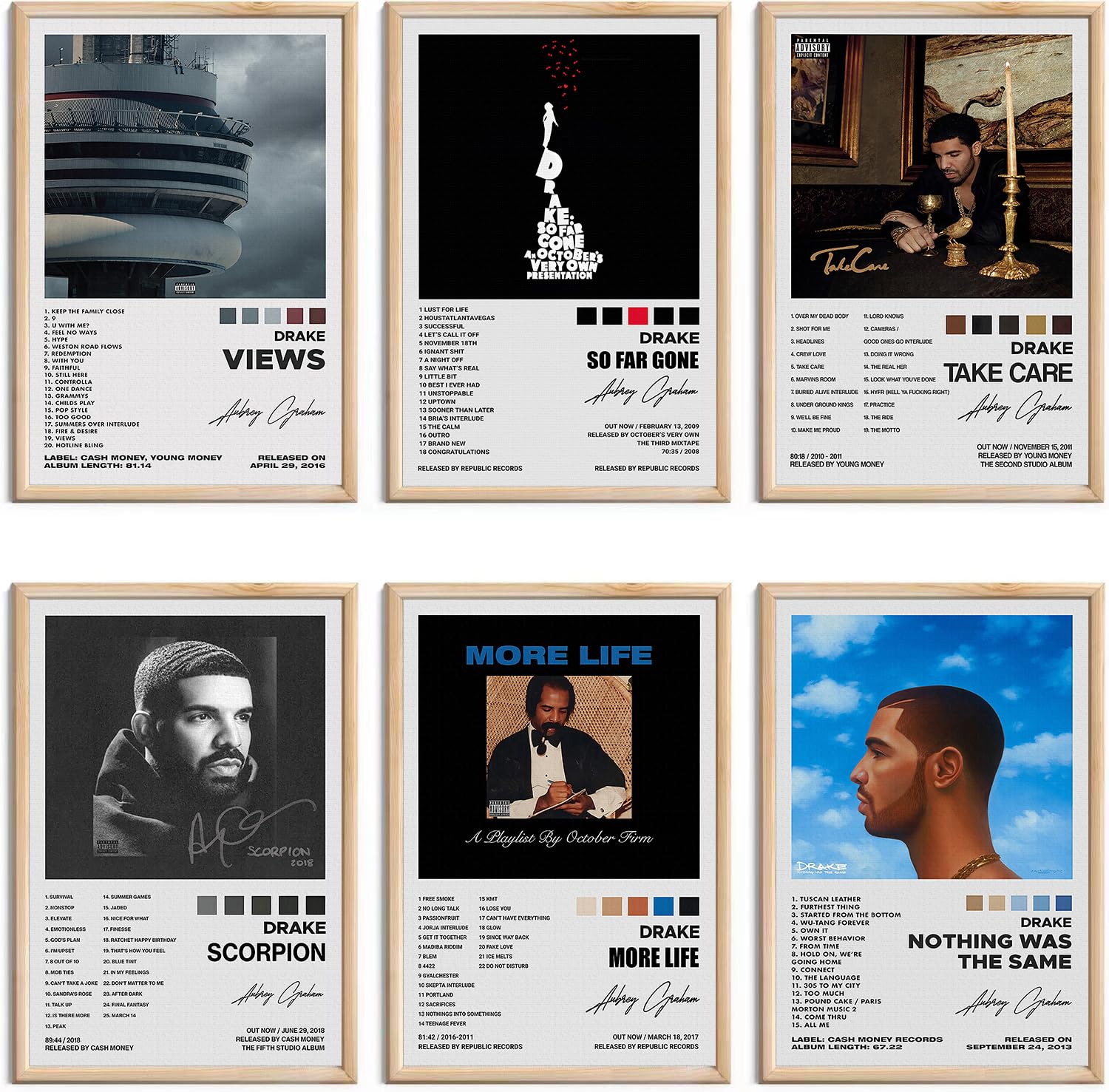 Drake Signed Limited Posters Music Album Cover Posters Room Aesthetic Canvas Wall Art Prints Set of 6 for Girl and Boy Teens Dorm Room Decor 8x12 inch Unframed