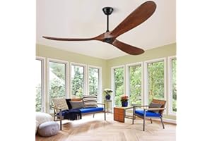 BOOSANT 60 inch Ceiling Fan Without Light, Ceiling Fan No Light with Remote Control and Quiet DC Motor, Outdoor Fans for Patios,Solid Wood 3 Blades,ETL Listed - Dark Walnut