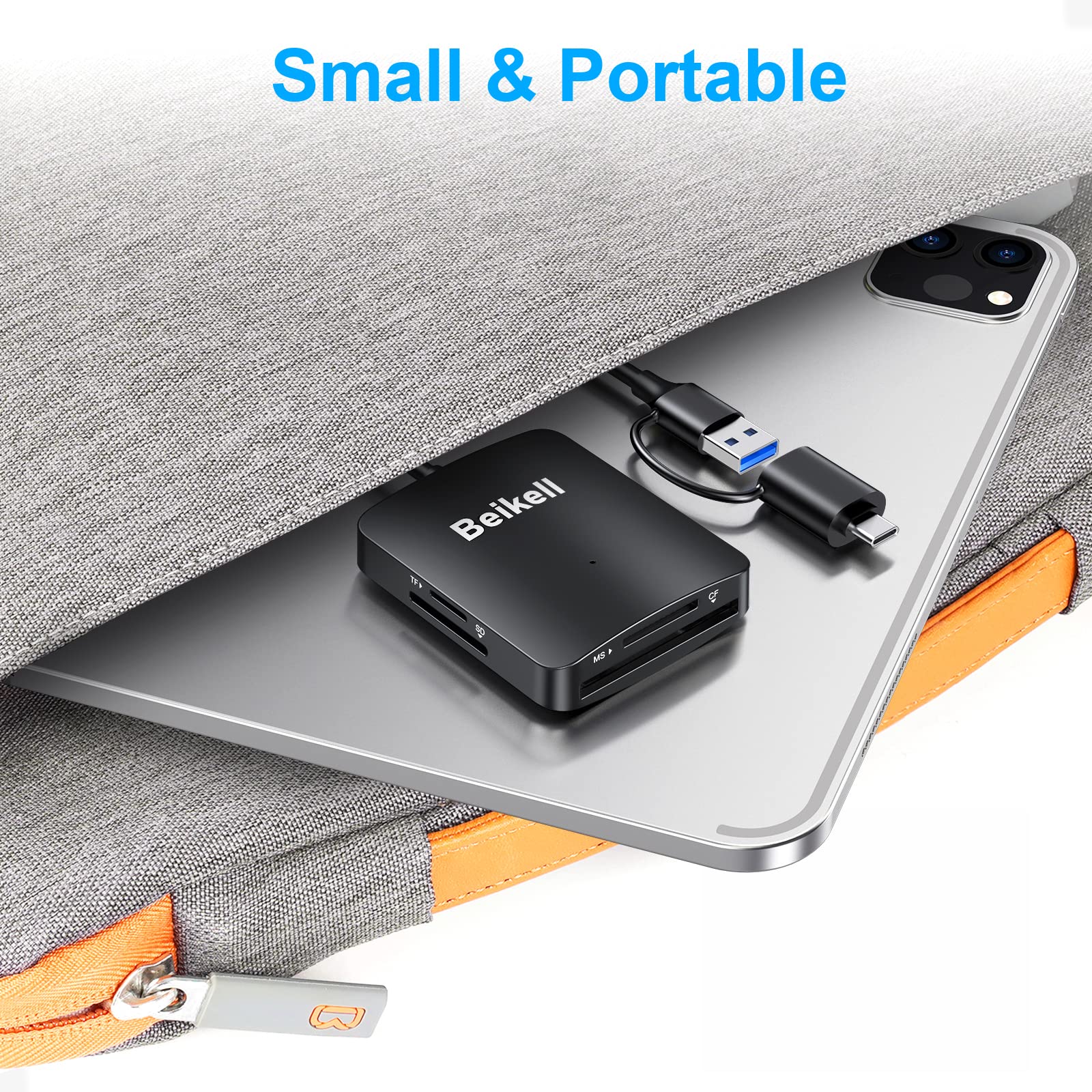 SD Card Reader, Beikell 4 in 1 Dual Connector (USB&USB C) USB C to Micro SD Memory Card Reader OTG Adapter -Supports SD/SDHC/SDXC/MMC/Micro SDXC/MS/MS Pro/CF, Compatible with Windows, OS