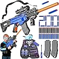Toy Gun Automatic Sniper Rifle with Lanyard, Electric Realistic Toy Foam Blasters- 200 Darts, Tactical Vest Set, Scope and 2 Clips, Cool Toys for Kids Ages 8-12, Birthday Xmas Gifts for Boys Adults