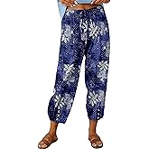 Korebow Women's Summer Loose Yoga Pants Wide Leg Elastic Waist Casual Capris Cropped Trousers with Pockets