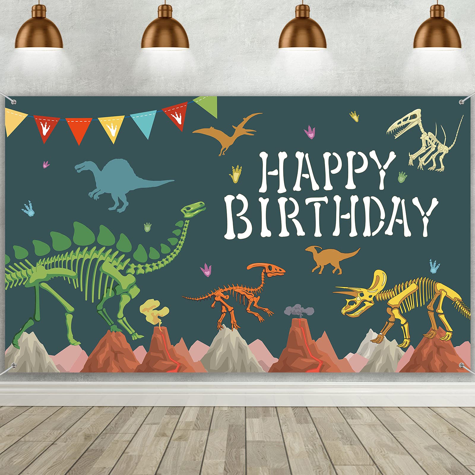 Tatuo 6x3.6ft Large Dinosaur Backdrop Birthday with 20ft Ribbon Reusable Jurassic Theme Banner Happy Birthday Background Wall Photography for Baby Shower Dino Theme Party Decoration Supplies