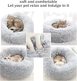 Nepfaivy Calming Donut Bed for Dogs Cats 27.5in XL Light Grey view 4