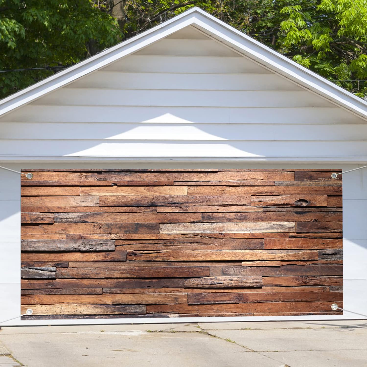 Photo 1 of 16X7Ft Wood Backdrop Garage Door Cover Banner Decorations Backdrops Rustic Brown Wooden Wall Garage Indoor Outdoor Retro Wooden Wall Cover Decoration Hanging Backdrop Holiday Party Decor Background