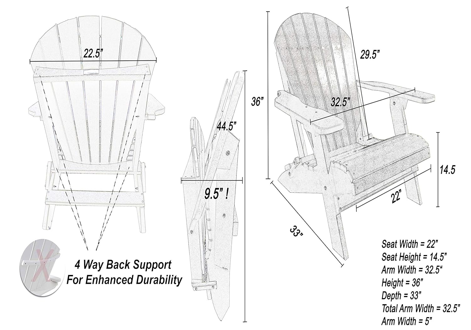 Chairs DuraWeather Poly Classic Folding Adirondack Chair New Wood Grain
