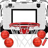 Indoor Mini Basketball Hoop Set Gift for Kids Adults, Upgrade Over Door Hoop with 4 Rubber 6" Balls, Wall Mount Hoop for Bedroom Yard, Christmas Stocking Stuffer Gift for Boys Teen