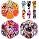 3D Boxes Halloween Nail Art Glitter Sequins, Kalolary Holographic Skull Spider Pumpkin Bat Ghost Witch Shape Confetti Glitter Flake for Acrylic Nails Design Halloween Party Decor(3 Boxes)