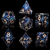 AUSTOR 7-Die DND Dice Set, Handmade Sharp Edge Polyhedral Dice | for Dungeons and Dragons RPG MTG Table Games（Dark Star）