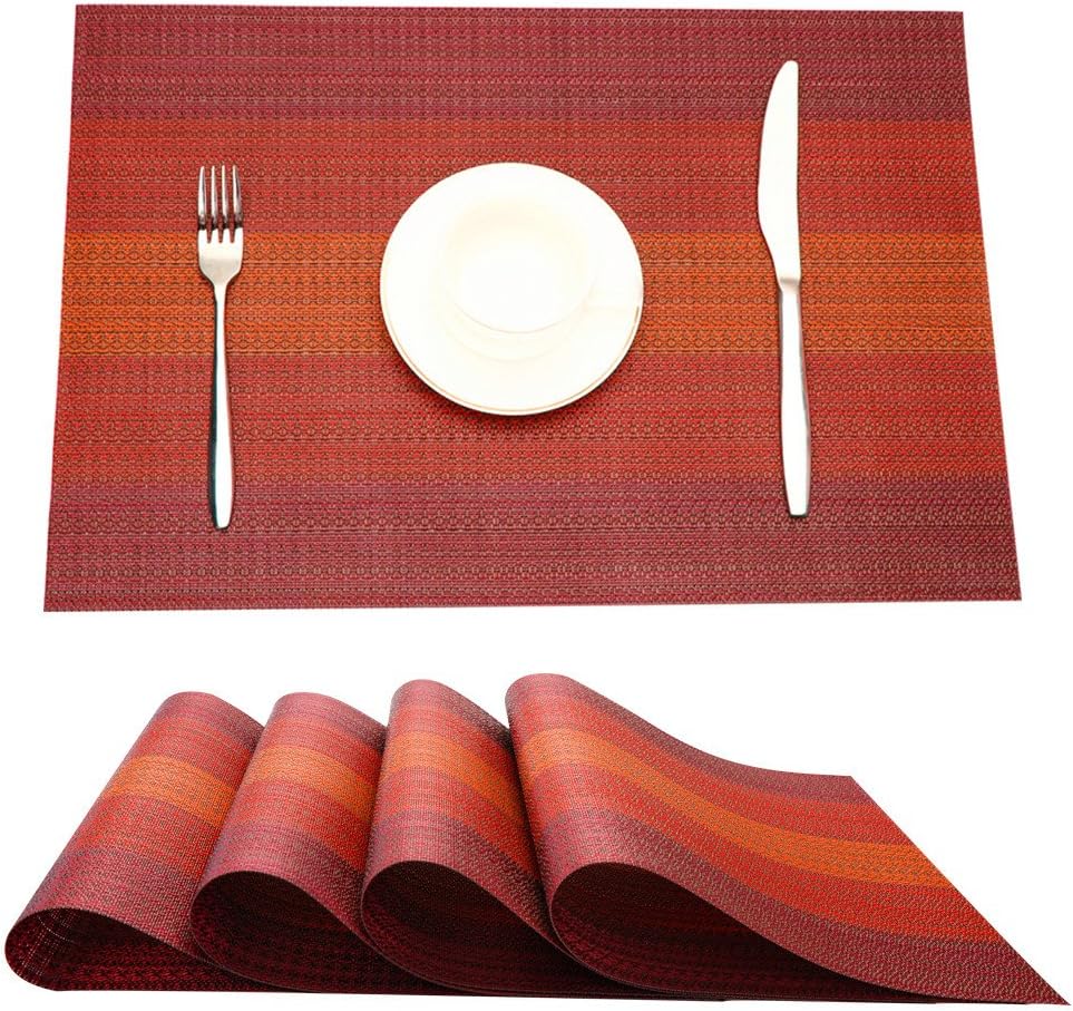 MrXLWhome Upgrade Placemats, Premium Placemats, Stain Resistant Placemat, Dining Table Mats. Woven Vinyl Kitchen Table Placemat Set of 4 (red)