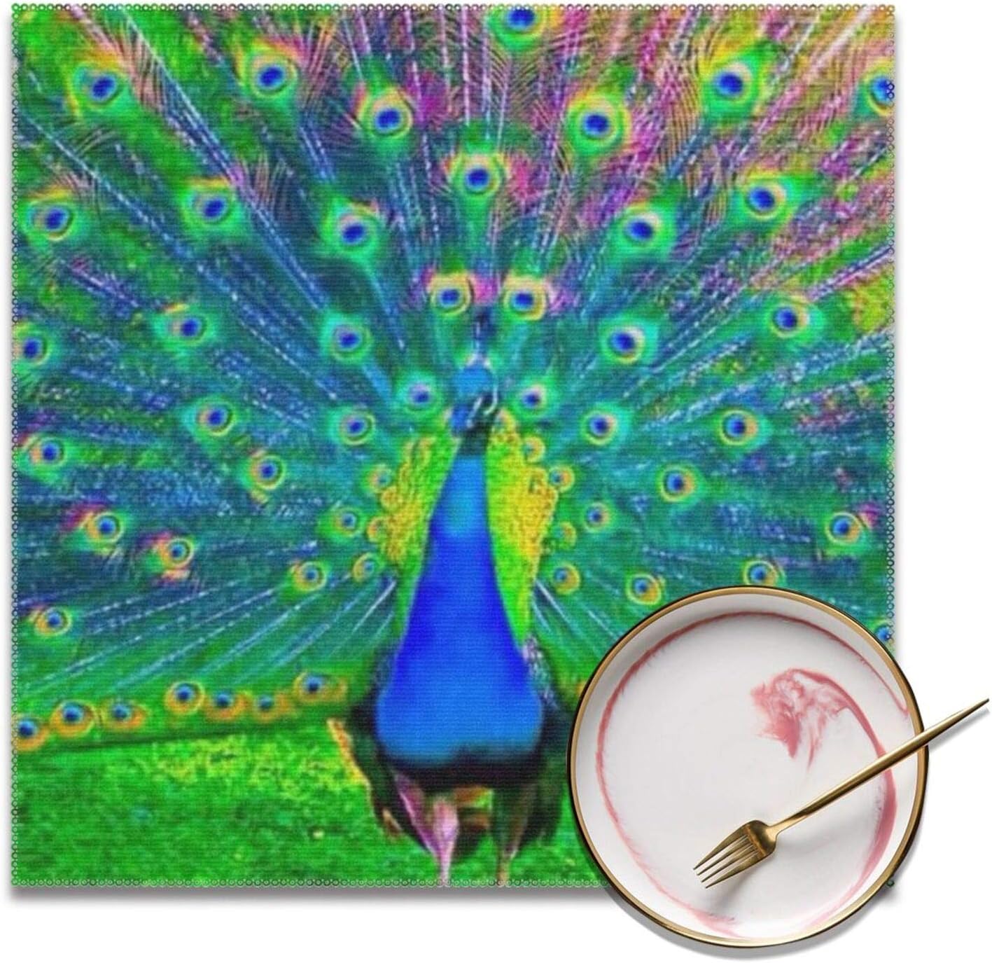 JLDEEY Beautiful Peacock Placemats Set of 4, NonSlip