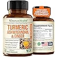 Turmeric Curcumin Ashwagandha Supplements - Turmeric Supplement & Curcumin with Black Pepper (95% Curcuminoids), Organic Tumeric and Ginger for Max Joint Support, Healthy Energy & Mood. 60 Capsules