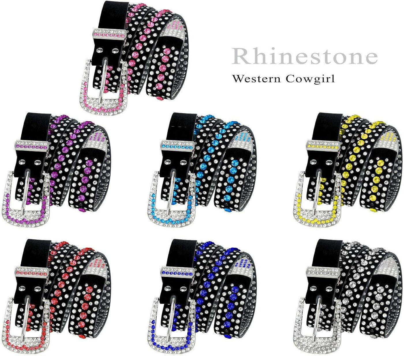 Women Rhinestone Belt Fashion Western Cowgirl Bling Studded Design Suede Leather Belt 1-1/4"(32mm) wide at  Women’s Clothing store