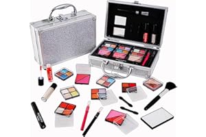 AOLIKOKO Makeup Kit for Teenager & Women Full Kit, All in One Makeup Set With The Small Cosmetic Train Case, Professional Makeup Kit, Makeup Gift Set for Women Girls (silver)