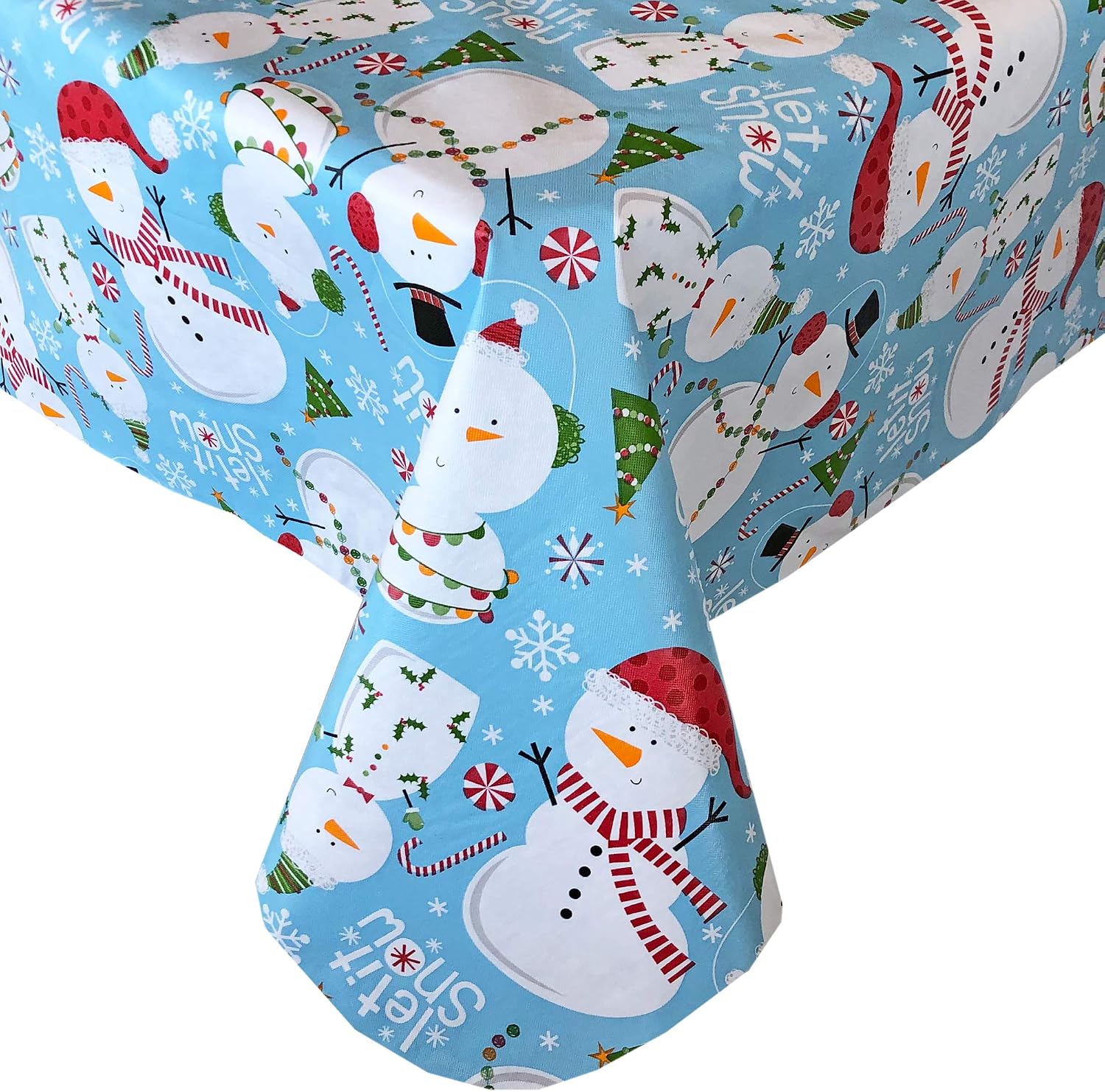 Tablecloths 60 X 84 Oval Blue Snowman Christmas Flannel Backed Vinyl Tablecloth Garden Outdoors