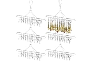 BrightRow 6 Pcs Herb Drying Rack Hanging - Stainless Steel with Clips Clothes Laundry Drying Rack Hanger Collapsible for Plants Bud Weed Onion Macrame Flower Spices(Oval)