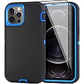 GYJ Case for iPhone 12 Pro Max Case 6.7" with 2 Screen Protector, Full Body Rugged Heavy Duty Military Grade Cover, Shockproof Drop-Proof Protection Durable Phone Case (Black Blue)