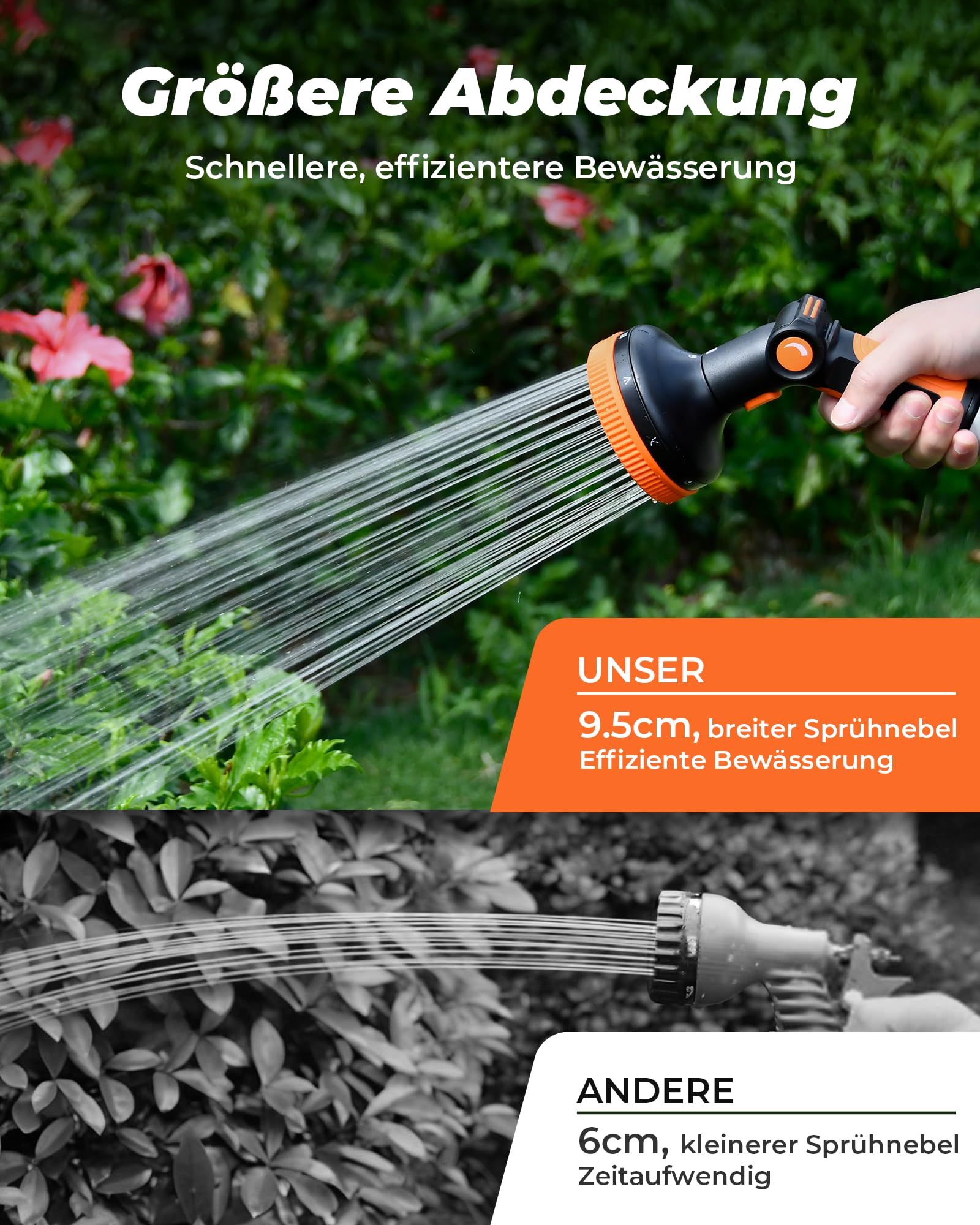 RAINPOINT Gartenbrause, Hochdruck Gartenschlauch Spritze mit 8 Bewässerungsmuster, Daumensteuerung, Schlauchdüse für Pflanzen Bewässerung, Rasenflächen, Autowaschen, Haustierdusche 4