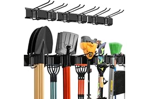 TIDYME Garage Wall Organizer | 48" Heavy-Duty Tool Storage Rack | Adjustable Double-Layer Hooks | 300 lbs Capacity | Carbon Steel Wall Mount Holder for Shovels, Rakes, Ladders & Power Tools