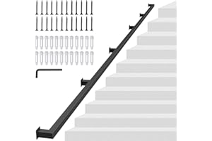 KWDOBUUS 13FT Square Tube Handrail for Indoor Stairs,Matte Black Industrial Metal Stair Rail,500LBS Load Capcity Wall Mount Stair Hand Rail for Child,Seniors,Pregnant,Non-Slip Outdoor Iron Stair Rail,5 Section