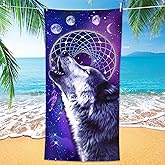Bonsai Tree Wolf Beach Towel, Cool Dream Catcher Microfiber Bath Towel Gifts for Boys Kids, Funny Blue Purple Galaxy Space Animals Sand Free Quick Dry Travel Towels for Mens Pool Sports 30" x 60"