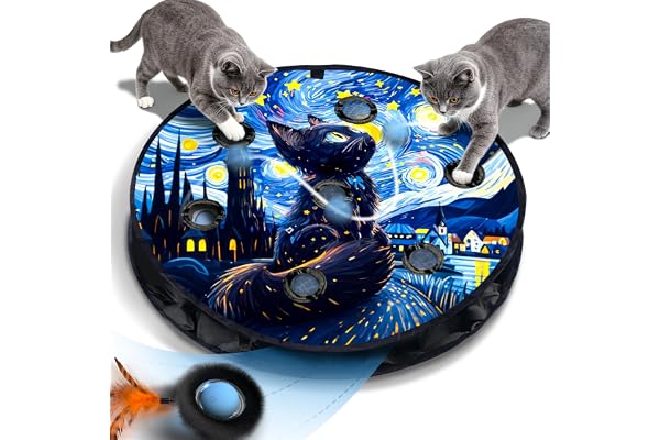 KiwiLove Interactive Cat Toy with Motion Activated Ball & 7-Hole Play Mat, Hide and Seek Exercise Game for Indoor Cats, Autom
