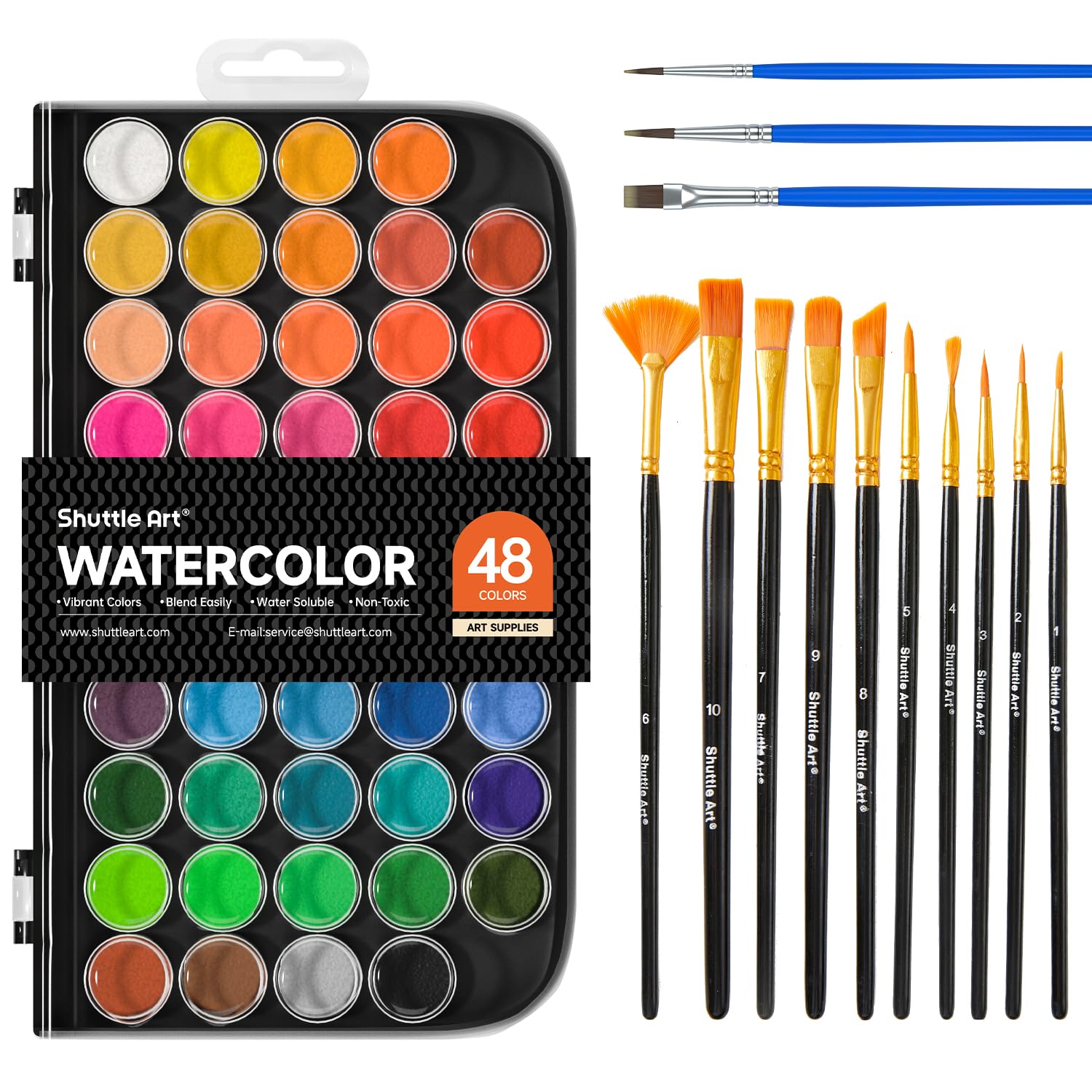 Shuttle Art 58 Pack Watercolor Paint Set, 48 Colors Watercolor Pan with 10 Paint Brushes for Beginners, Artists, Kids & Adults to Water Color Paint, Bullet Journal, Calligraphy Practice