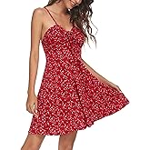 Missufe Spaghetti Strap Floral Mini Dress Women's Casual Ruched Front Drawstring Swing Sundress