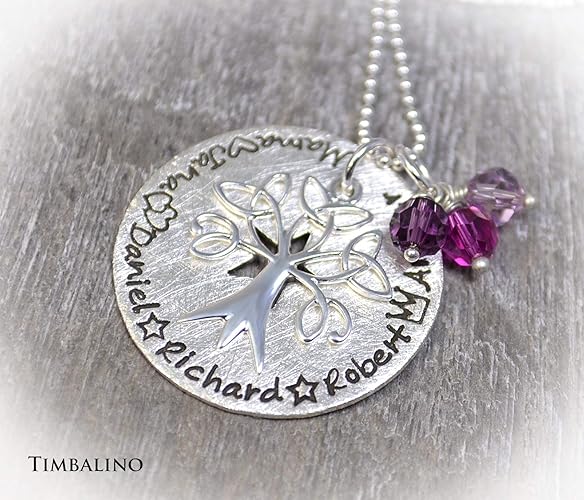 Baum des Lebens Anhänger mit Wunschgravur, Stammbaumkette mit Geburtssteinen