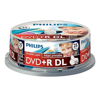 Philips DVD+R Rohlinge (8.5 GB Data/ 240 Minuten Video, 8x High Speed Aufnahme, 25er Spindel, double layer DL, inkjet printab