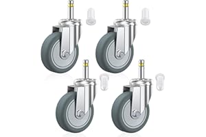 HOLKIE Stem Caster Wheels 3 inch Casters Set of 4, 7/16-Inch Stem Diameter Swivel Castors Heavy Duty TPR Rubber Replacement Castor for Cart, Stool, Mop Bucket, Grill, Shop Vac