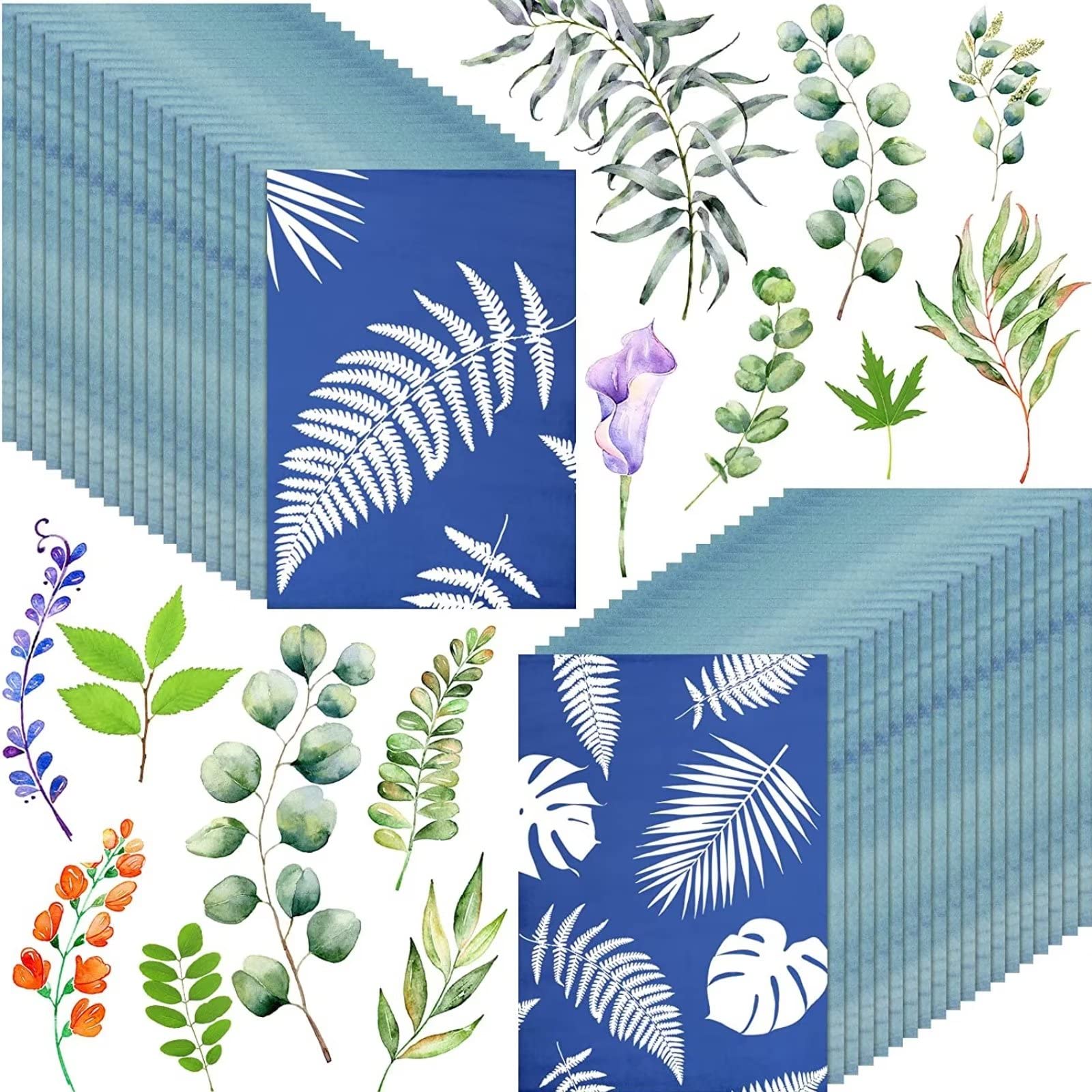 runrayay 60 Sheets Cyanotype Paper Sun Print Paper Kit, A5 High Sensitive Sun Paper, White Solar Activated Nature Sun Printing Drawing Art for Kids Adults Arts Crafts DIY Project (5.8 X 8.3 Inch)