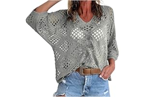 Women's Summer Crochet Knit Short Sleeve Sweaters Top 2025 Casual V Neck Hollow Out Shirt Beach Cover Ups Cruise Outfits