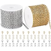 SMYHTGLIF 32.8 Feet Stainless Steel Chain for Jewelry Making 2 Rolls Gold and Silver Jewelry Making Chains Craft Chain Roll Oval Cable Bulk Chain Jewelry Supplies